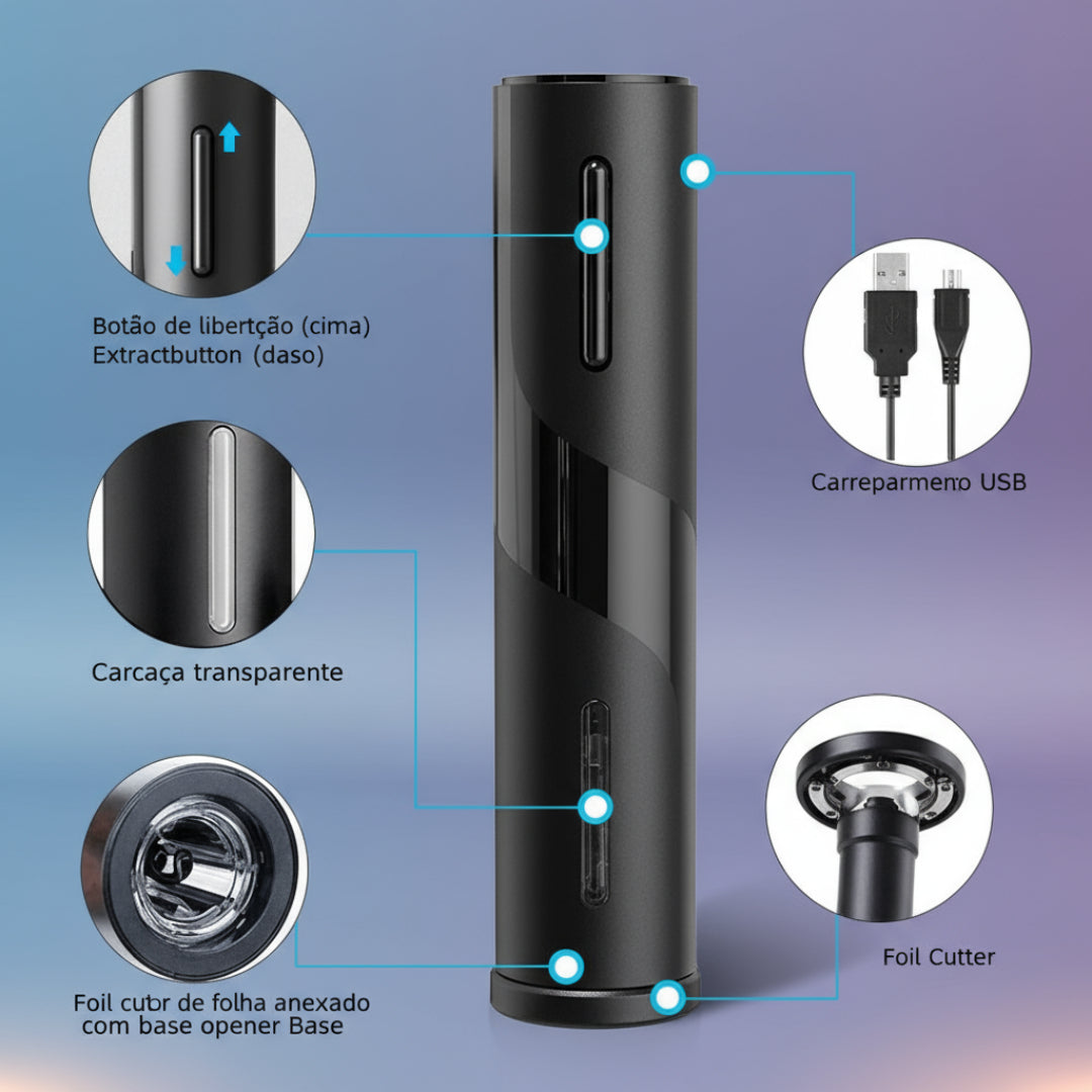 Conjunto de Saca-Rolhas Elétrico 4 Peças