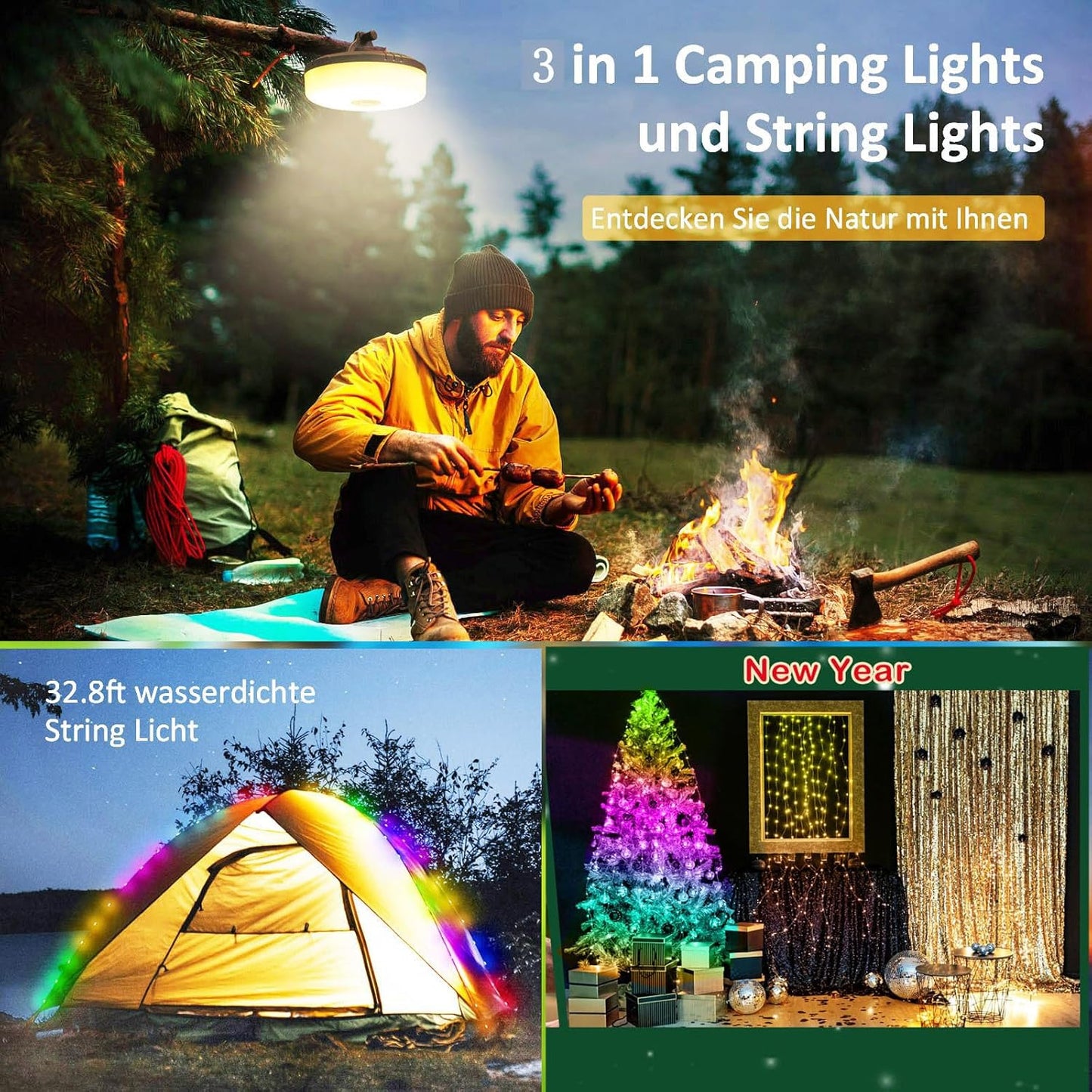 Cordão de Luzes LED RGB 10 Metros – Ideal para Campismo e Decoração