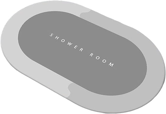 Tapete de Duche Superabsorvente Oval – Cinzento e Antiderrapante