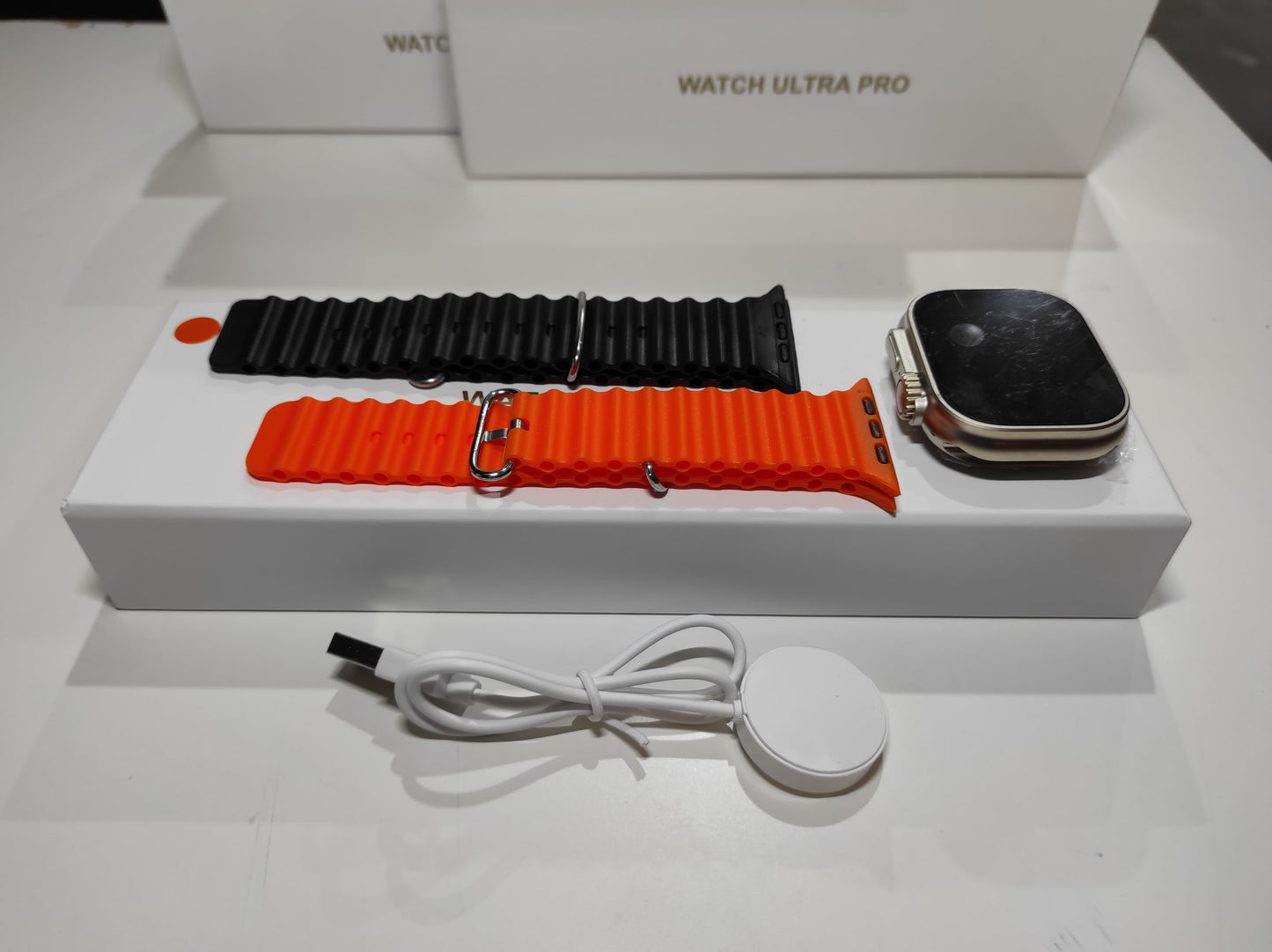 Smartwatch Ultra Pro com 2 Braceletes (Preto + Laranja)