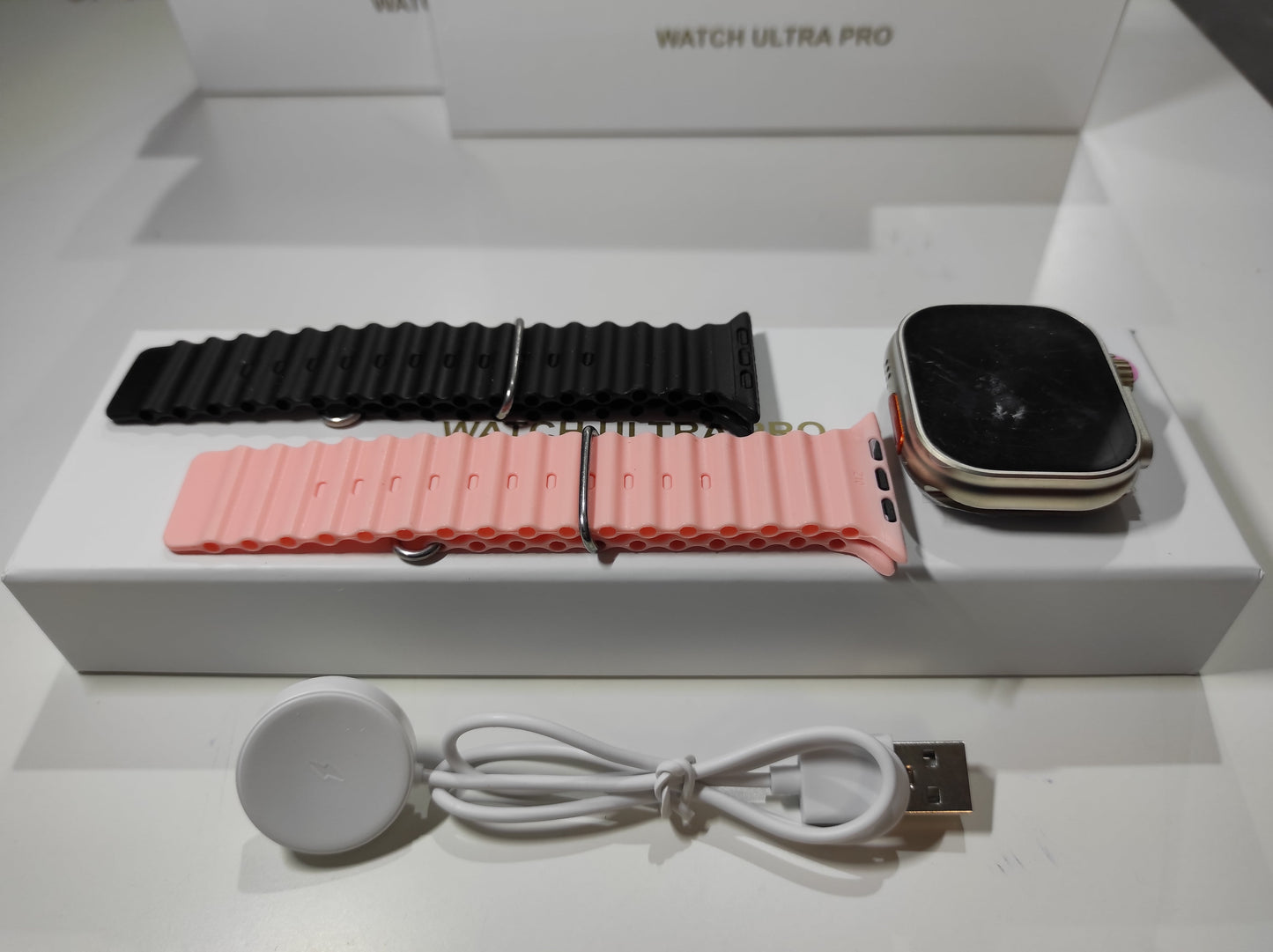 Smartwatch Ultra Pro com 2 Braceletes (Preto + Rosa)