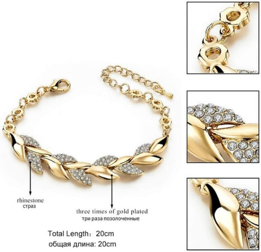 Pulseira de Folha Cristal Luxo