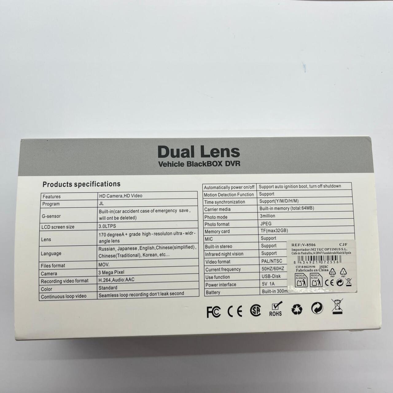 Câmara Dual Blackbox DVR 1296p com Ecrã LCD 3" LTPS