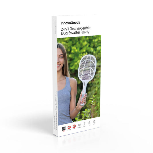 Raquete Elétrica Mata-Insetos 2 em 1 com Luz UV