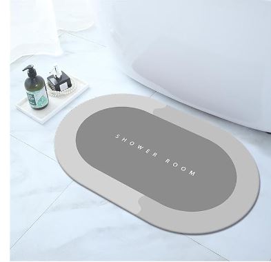 Tapete de Duche Superabsorvente Oval – Cinzento e Antiderrapante