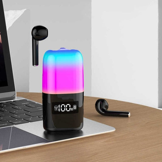 Auriculares Bluetooth TWS com Caixa de Som e Luz LED