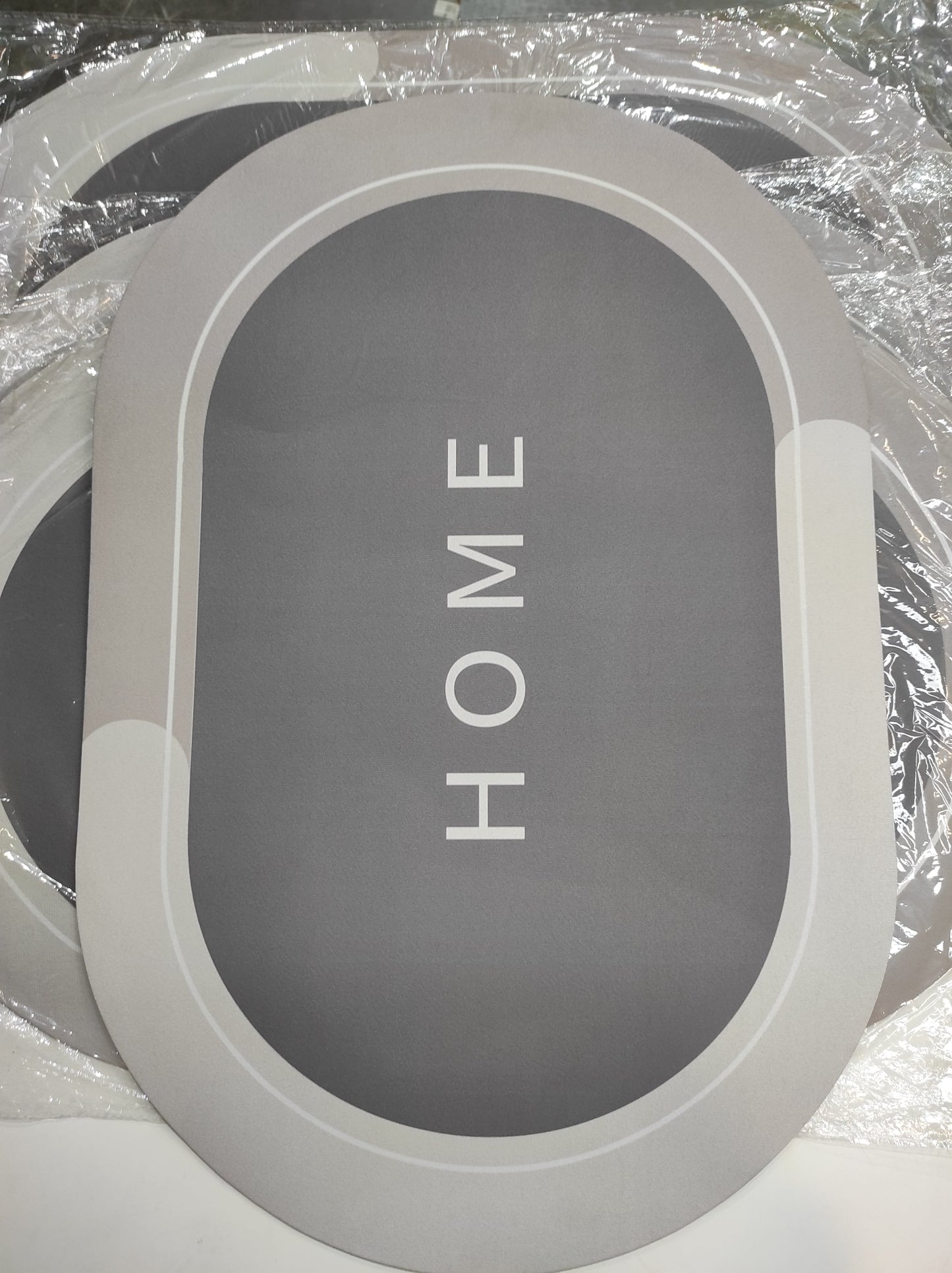 Tapete de Duche Superabsorvente Oval – Cinzento e Antiderrapante