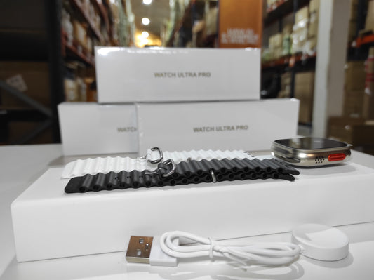 Smartwatch Ultra Pro com 2 Braceletes (Preto + Branco)
