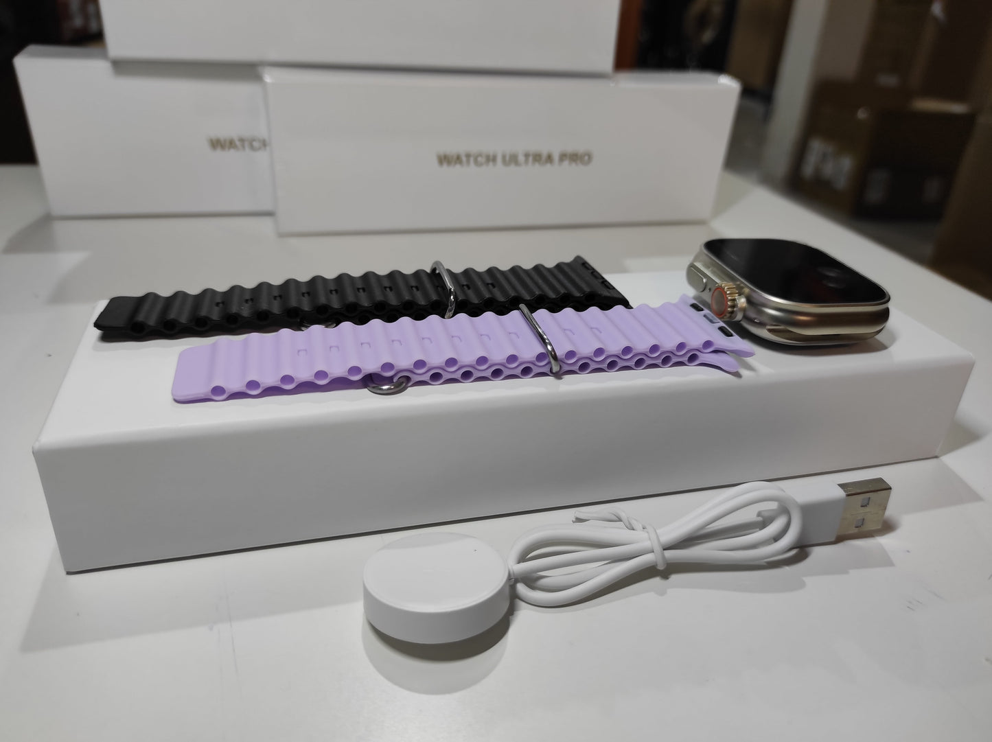 Smartwatch Ultra Pro com 2 Braceletes (Preto + Lilás)