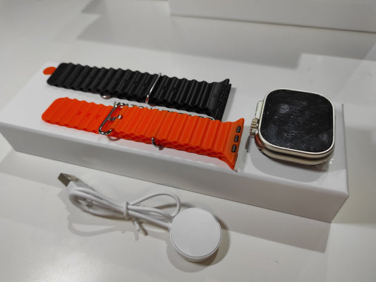 Smartwatch Ultra Pro com 2 Braceletes (Preto + Laranja)
