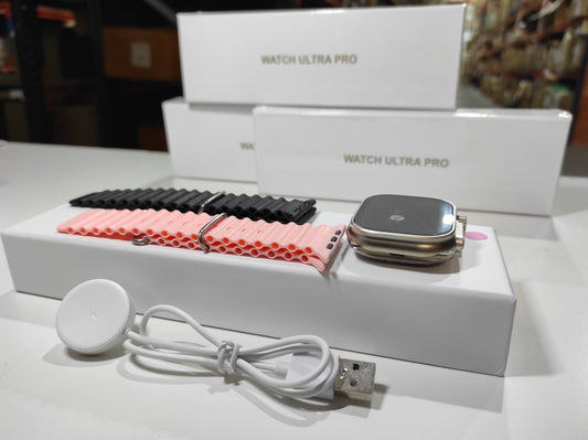 Smartwatch Ultra Pro com 2 Braceletes (Preto + Rosa)